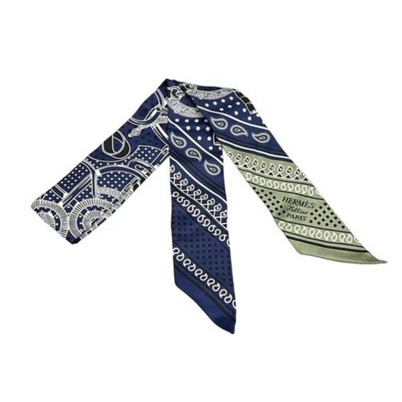 HERMES Twilly H062978S Navy White Scarf
